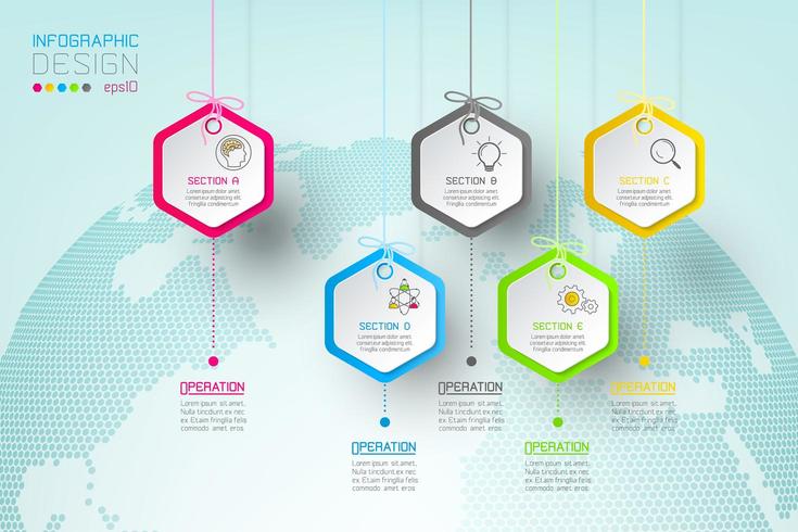 Les étiquettes commerciales à six pans creux forment la barre de groupes infographiques. vecteur