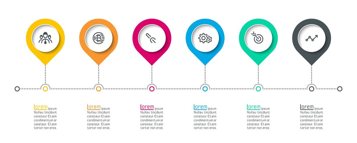 Infographie d&#39;étiquette de cercle avec 6 étapes. vecteur