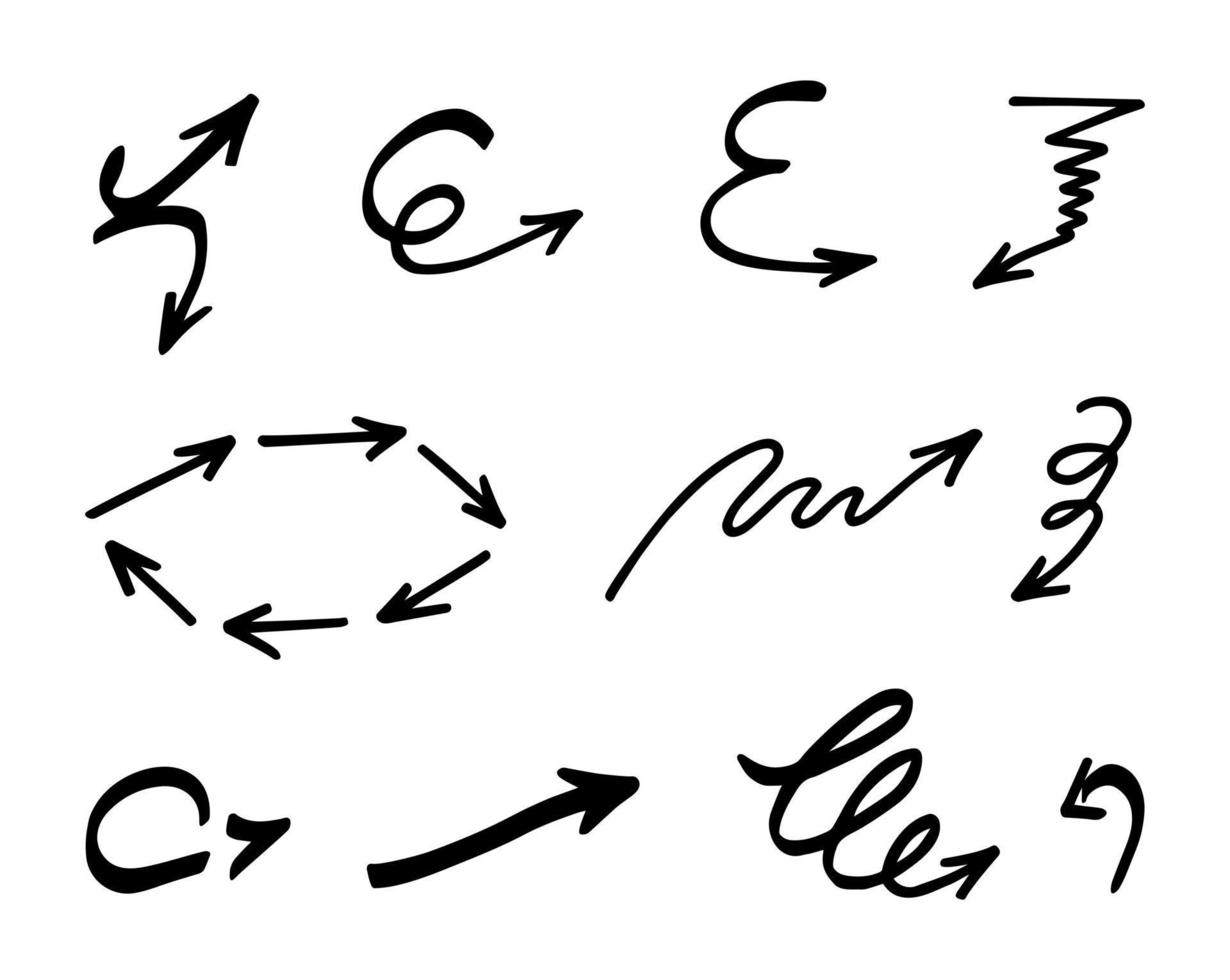 ensemble vectoriel de flèches dessinées à la main, éléments de présentation