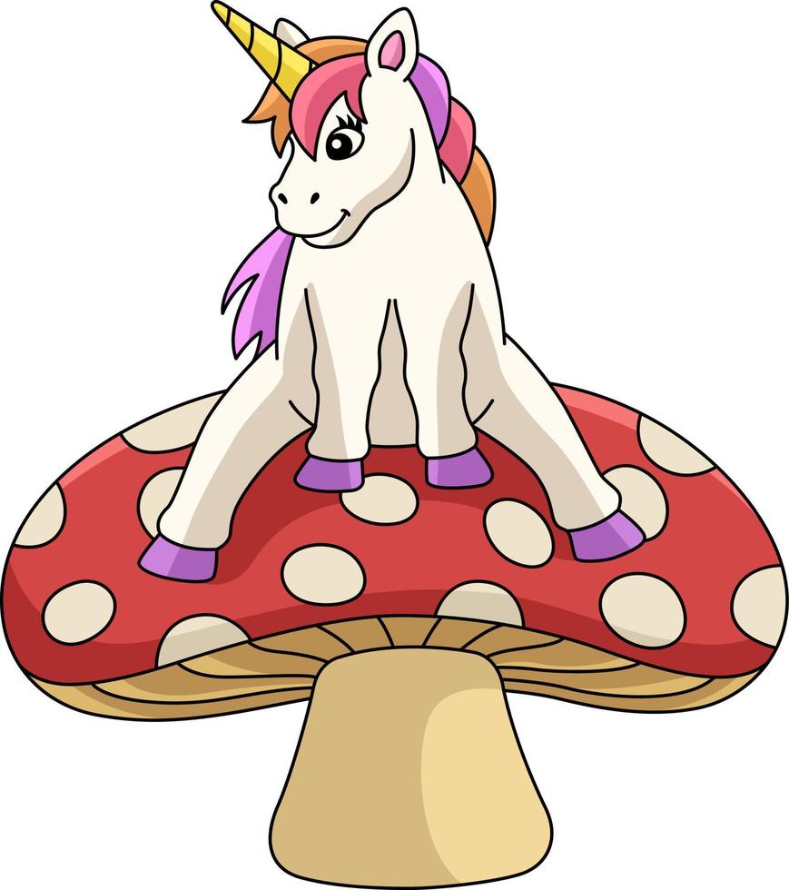 licorne assise sur un champignon cartoon clipart vecteur