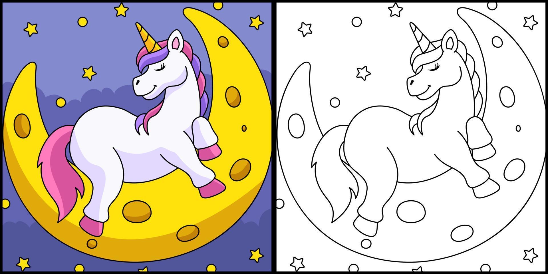 coloriage licorne dormant sur la lune vecteur