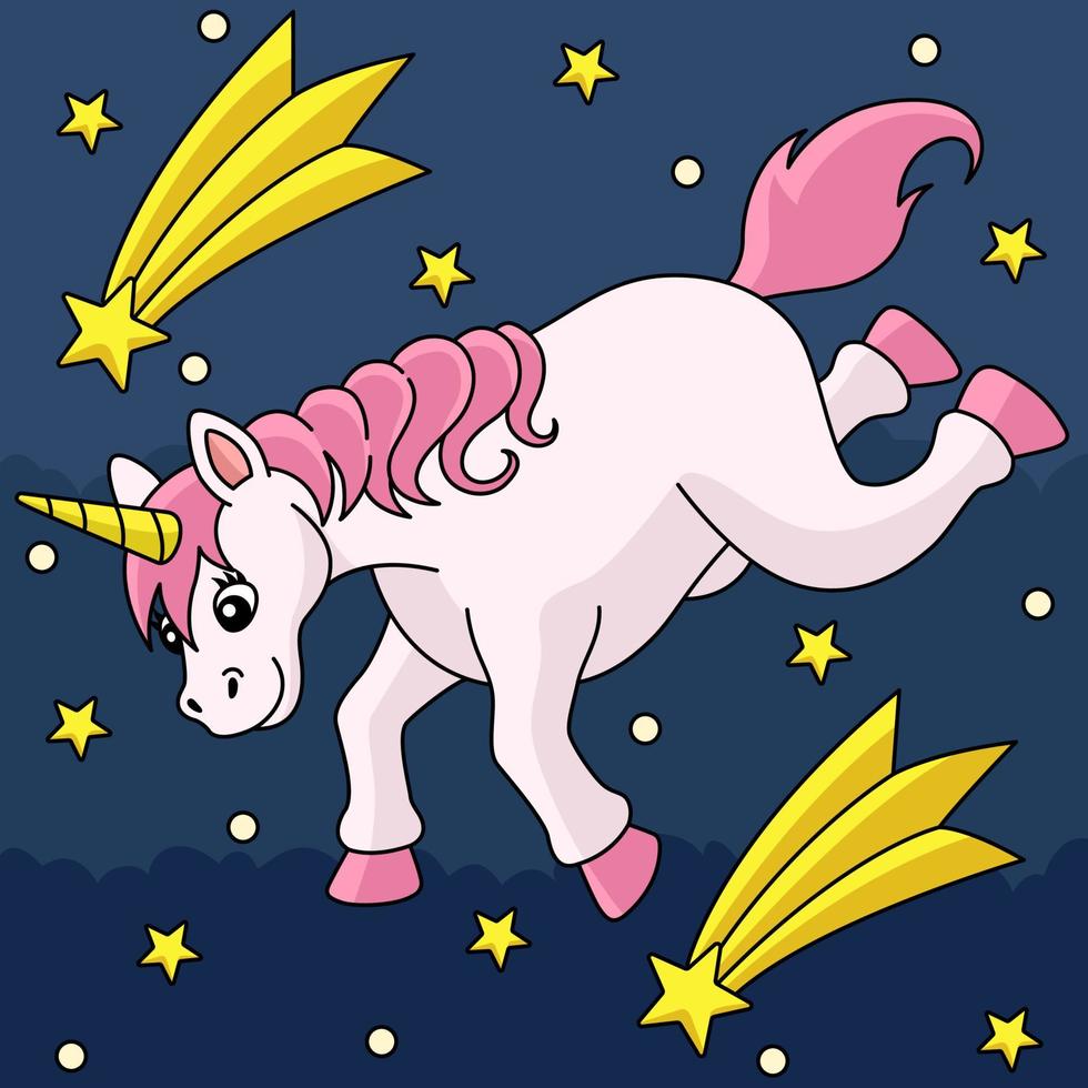 illustration de dessin animé couleur licorne tombant vecteur