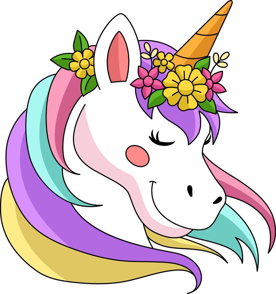 licorne portant une couronne de fleurs clipart de dessin animé vecteur