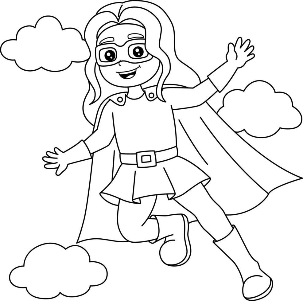 Coloriage fille super-héros pour les enfants vecteur