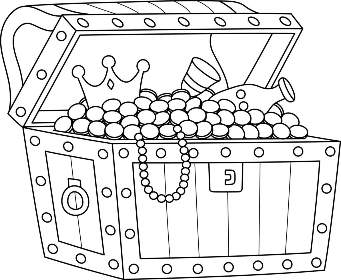 grande page de coloriage de coffre au trésor isolée pour les enfants vecteur