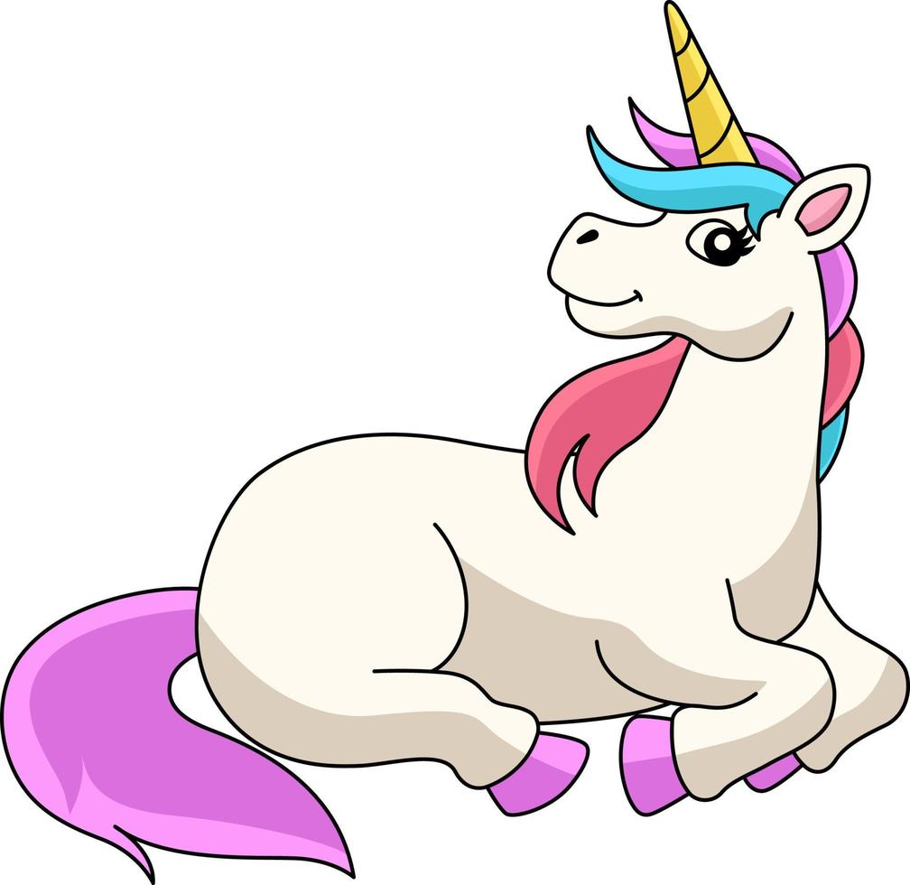 licorne allongée sur un champ de fleurs clipart de dessin animé vecteur