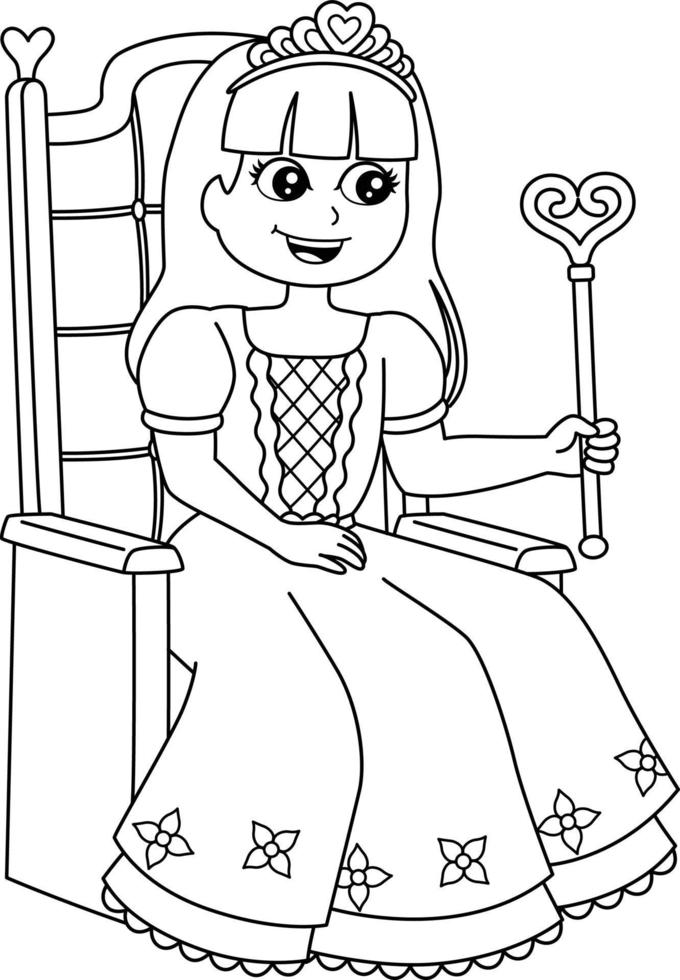 Coloriage princesse isolé pour les enfants vecteur