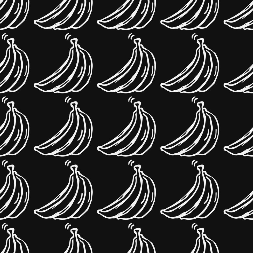 motif de banane sans soudure. vecteur de doodle avec des icônes de banane sur fond noir. motif de banane vintage, fond d'éléments doux pour votre projet, menu, boutique de café.