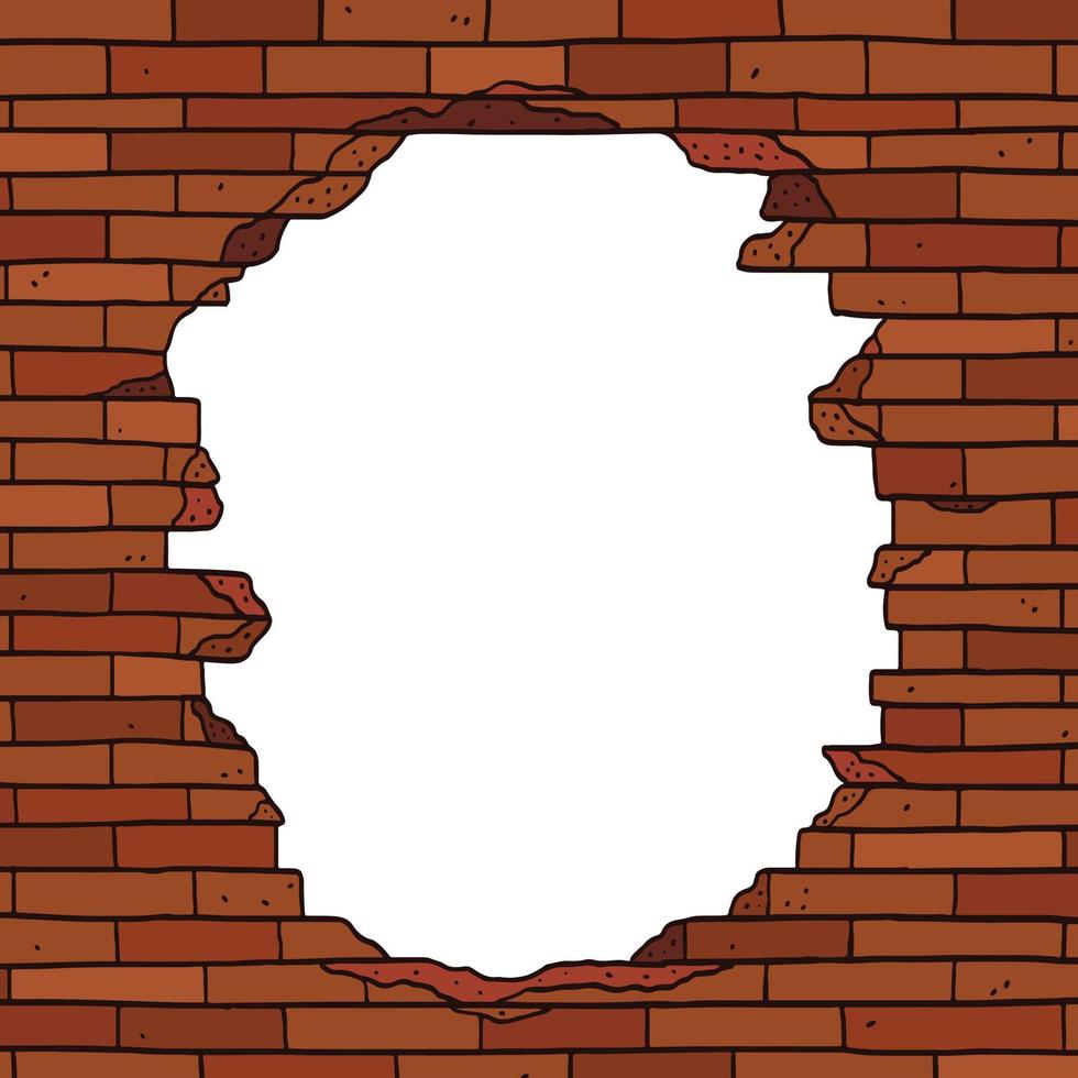 illustration vectorielle dessinée à la main d'un mur de briques brunes cassées avec un espace vide pour le texte. espace vide à l'intérieur du cadre de bordure. vecteur
