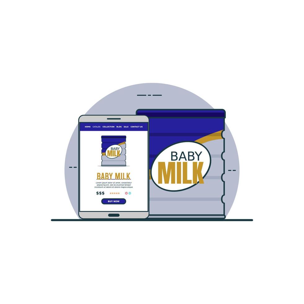 illustration vectorielle de concept d'achat en ligne de lait pour bébé. la technologie numérique pour faire du shopping vecteur