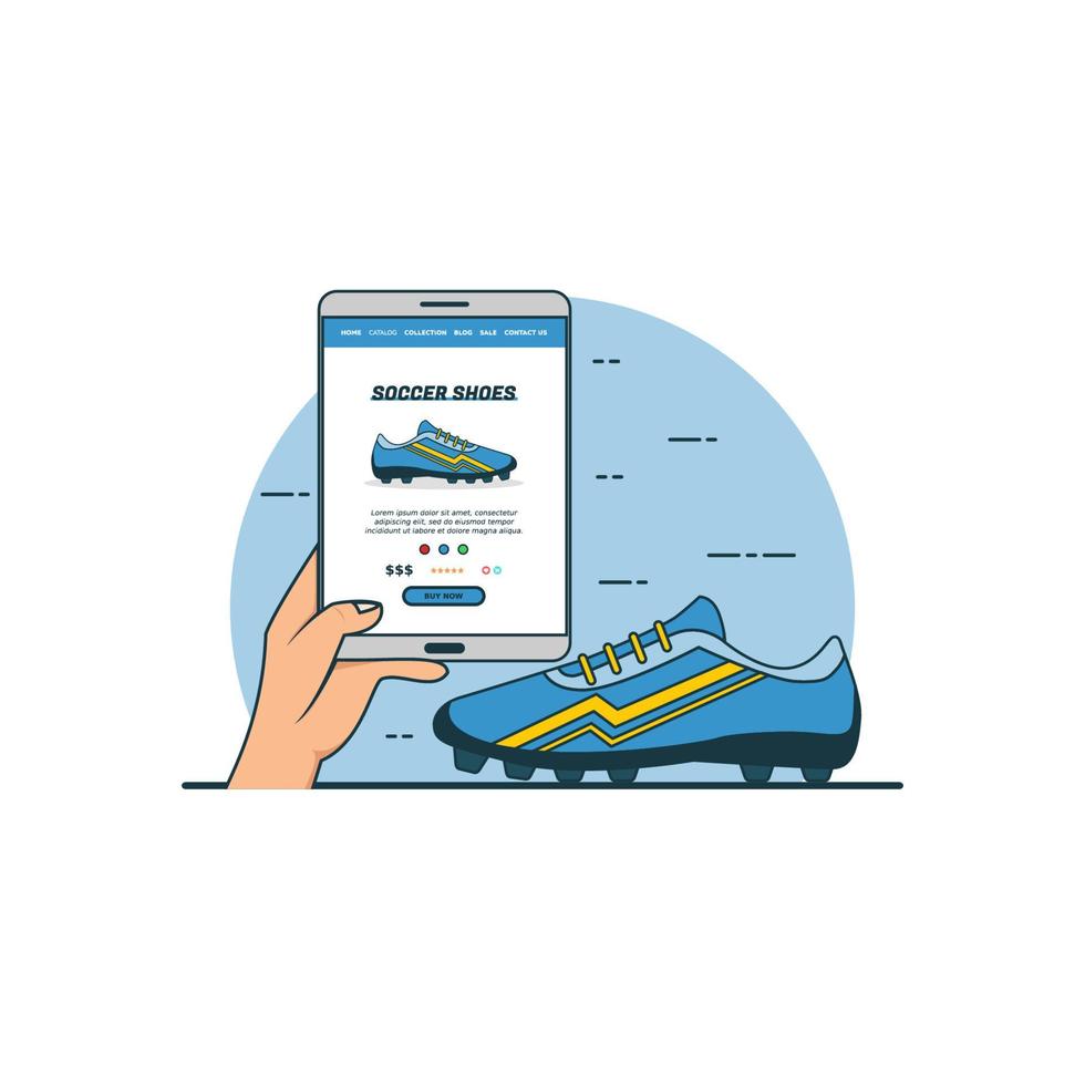 chaussures de football en ligne achat illustration vectorielle de concept. la technologie numérique pour faire du shopping vecteur