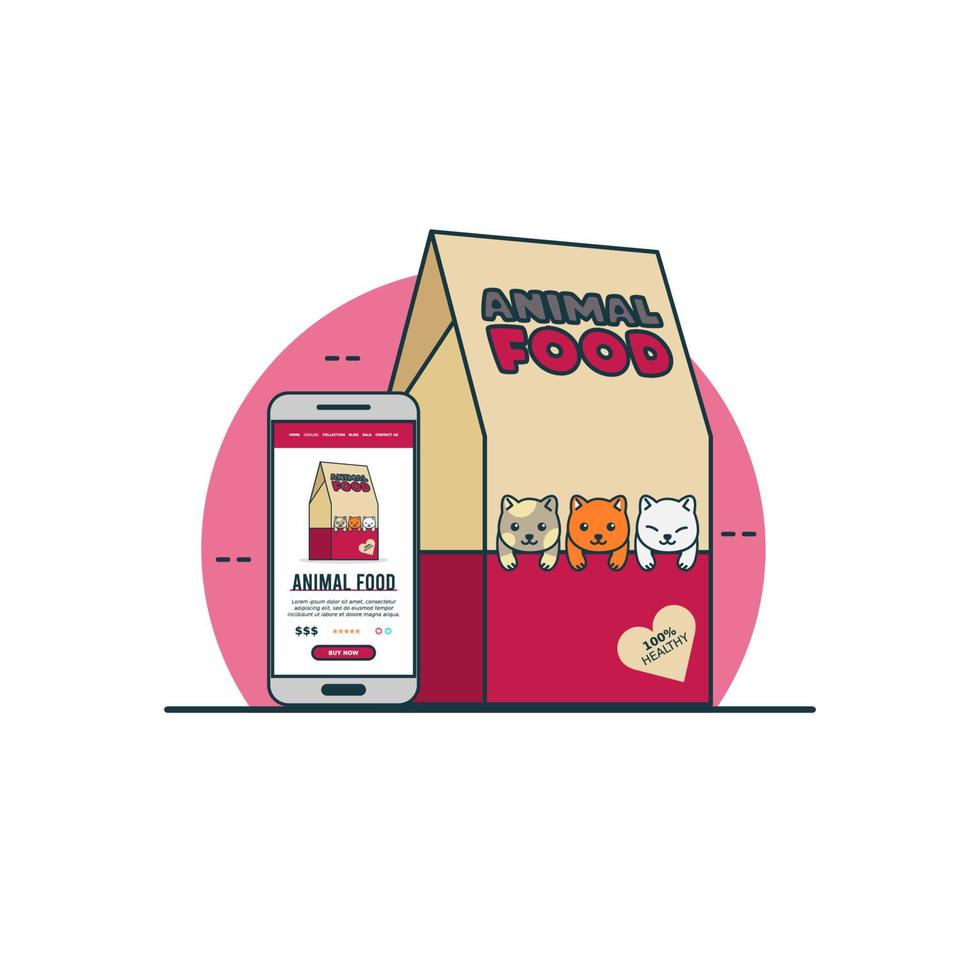 illustration vectorielle de concept d'achat en ligne d'aliments pour animaux. la technologie numérique pour faire du shopping vecteur