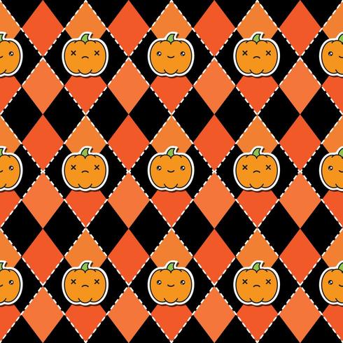 Motif d&#39;halloween sans couture avec citrouilles sur fond noir et orange argyle. vecteur