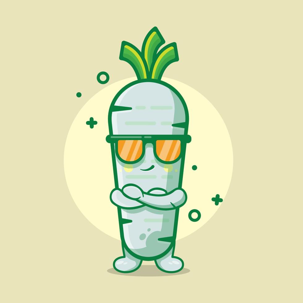 mascotte de personnage de légume de radis blanc super cool dessin animé isolé dans un style plat. excellente ressource pour icône, symbole, logo, autocollant, bannière. vecteur