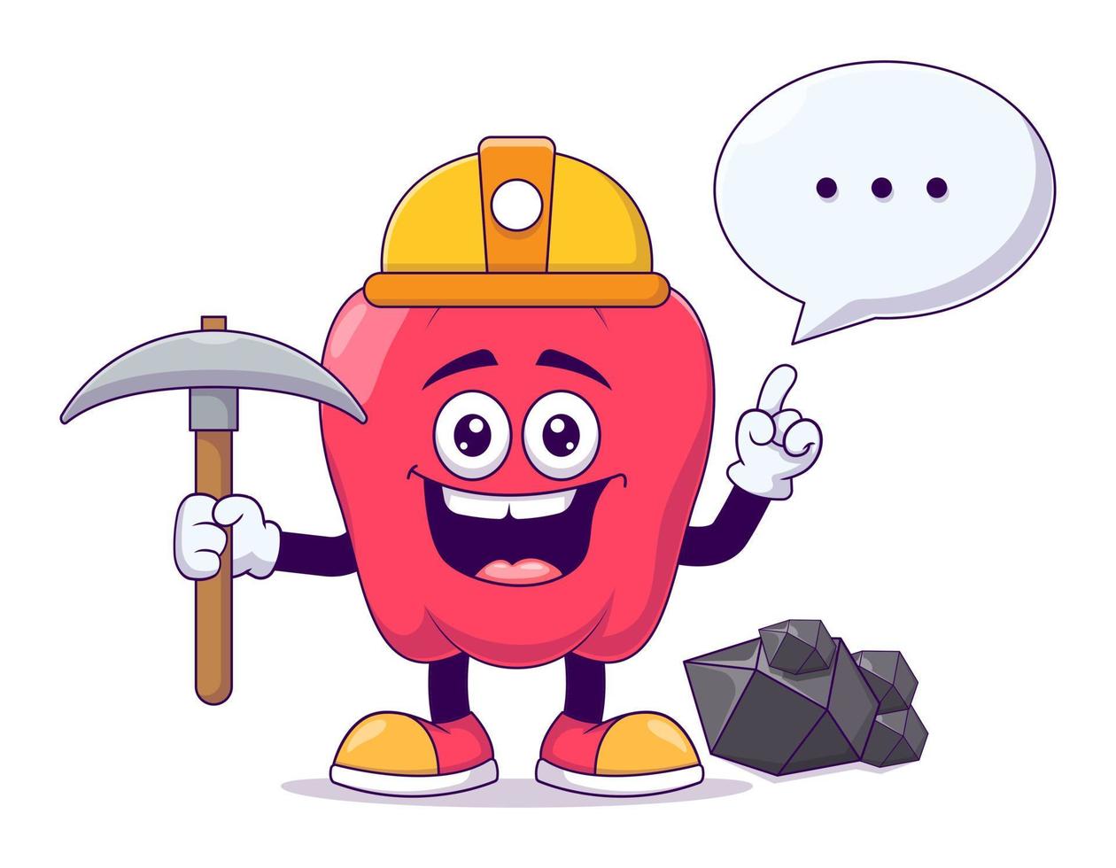 personnage de mascotte de dessin animé de poivron rouge mineur vecteur