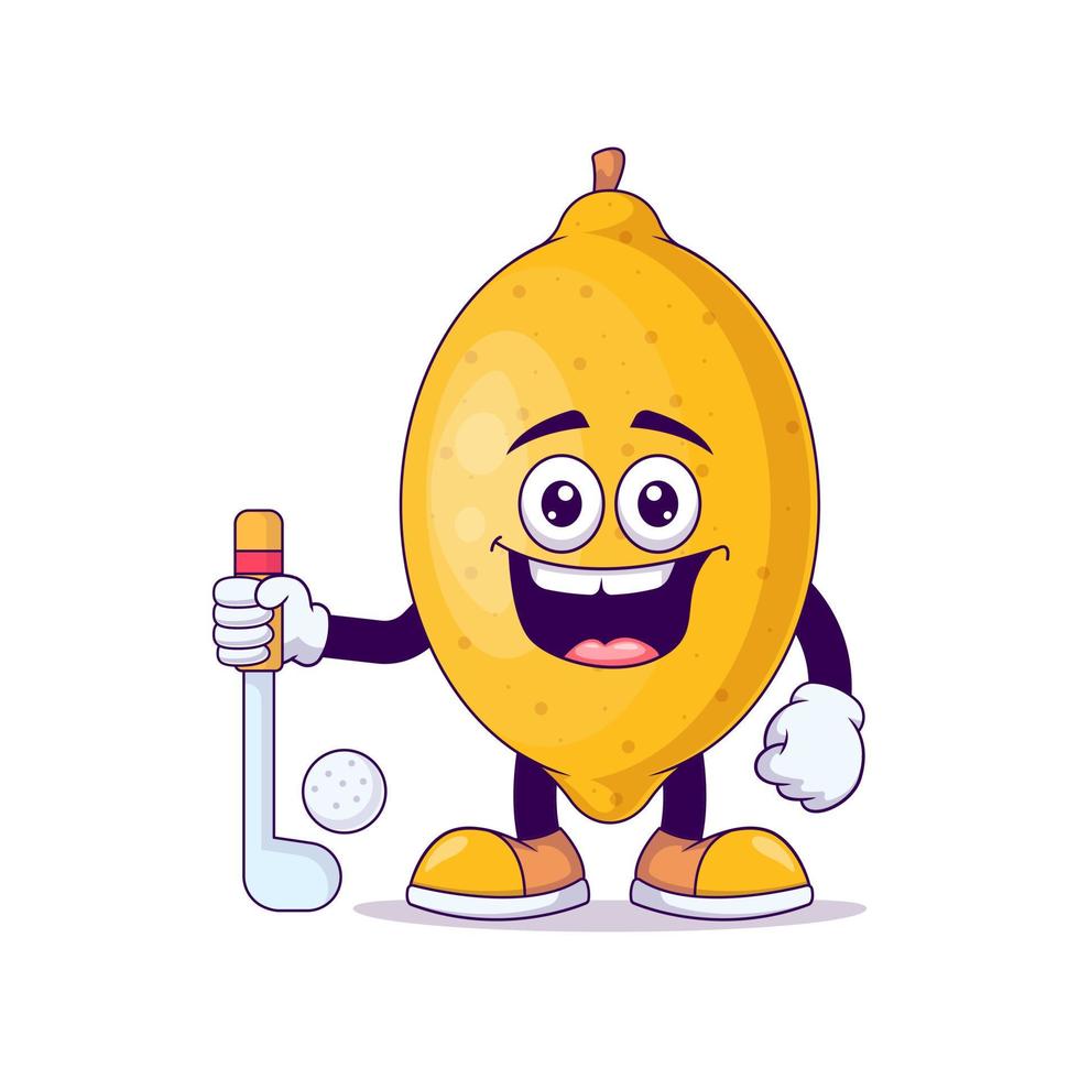 citron jouant vecteur de personnage de mascotte de dessin animé de golf