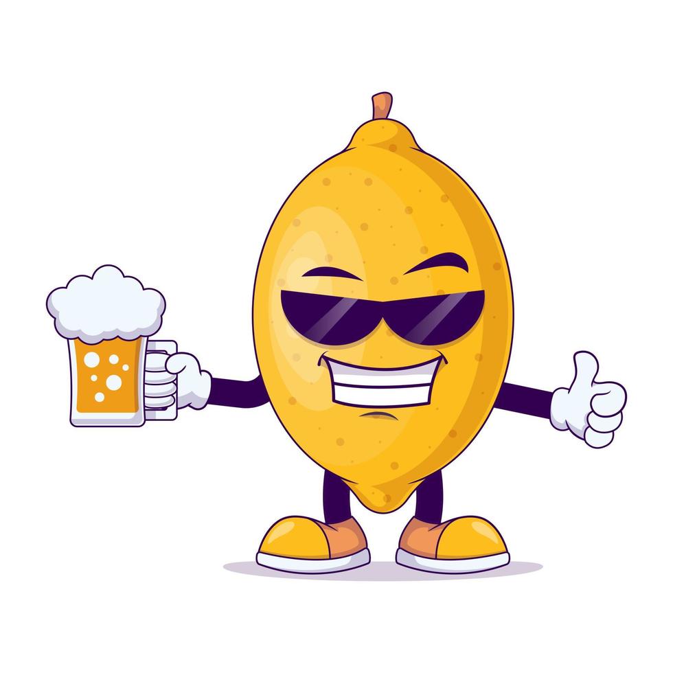 avec le vecteur de personnage de mascotte de dessin animé de citron de bière