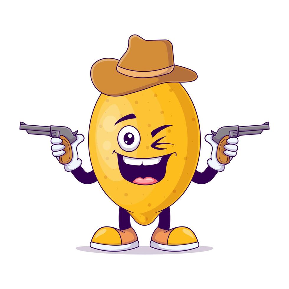 vecteur de personnage de mascotte de dessin animé citron cowboy