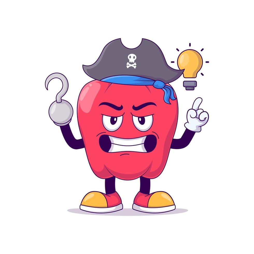 personnage de mascotte de dessin animé de poivron rouge pirate vecteur