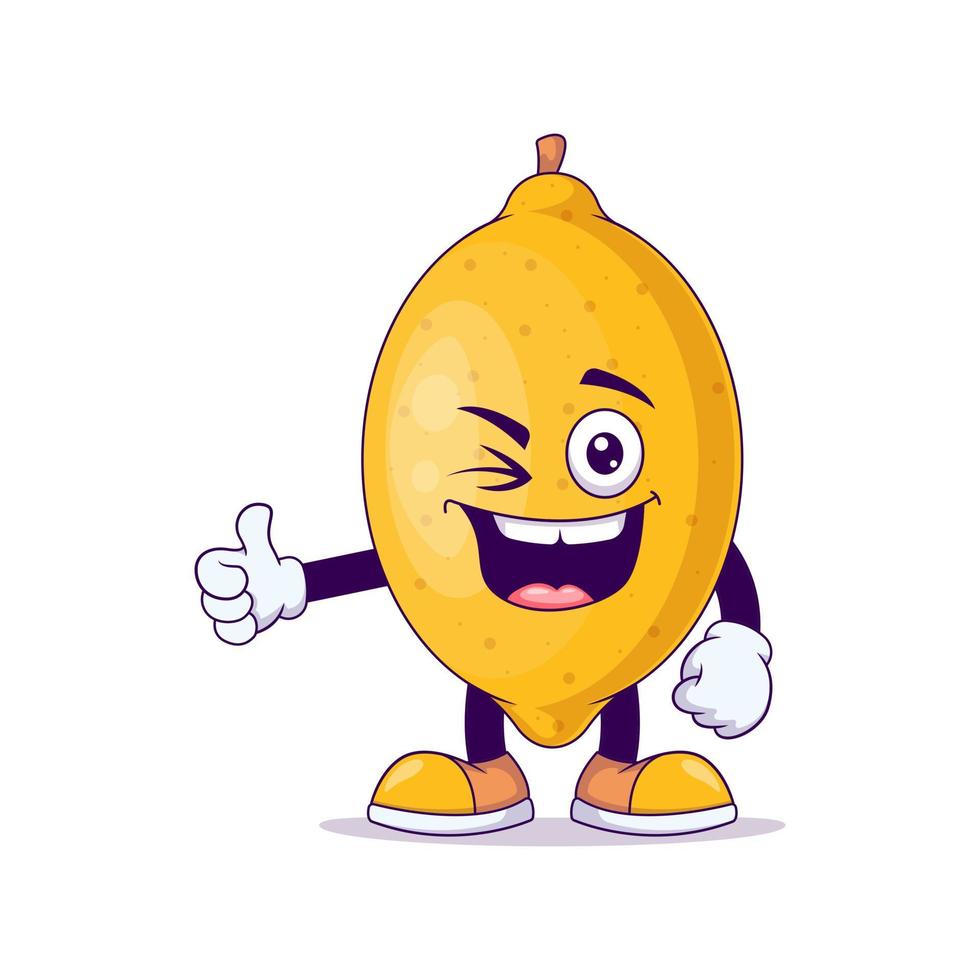 mascotte de dessin animé de citron montrant l'expression du pouce levé vecteur