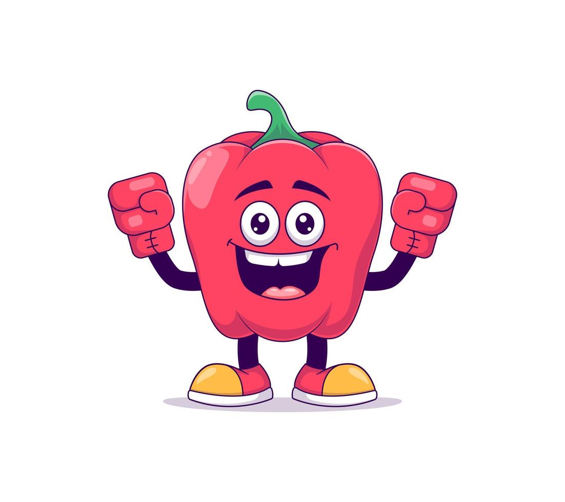 personnage de mascotte de dessin animé de poivron rouge de boxe vecteur