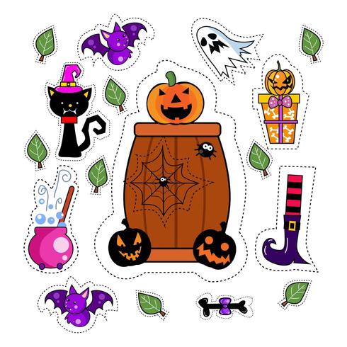 Ensemble de patchs autocollant icône Halloween vecteur
