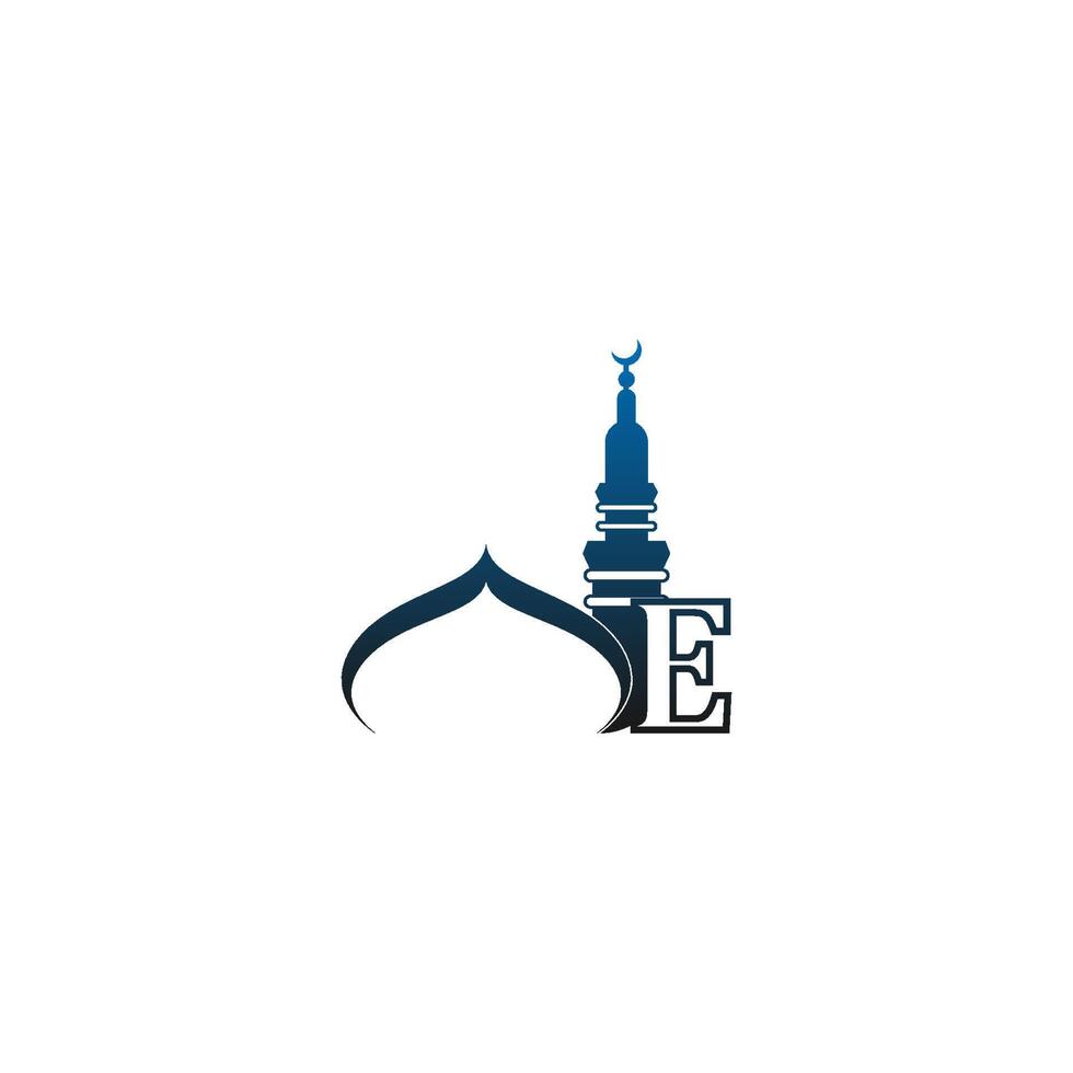 icône du logo lettre e avec illustration de conception de mosquée vecteur