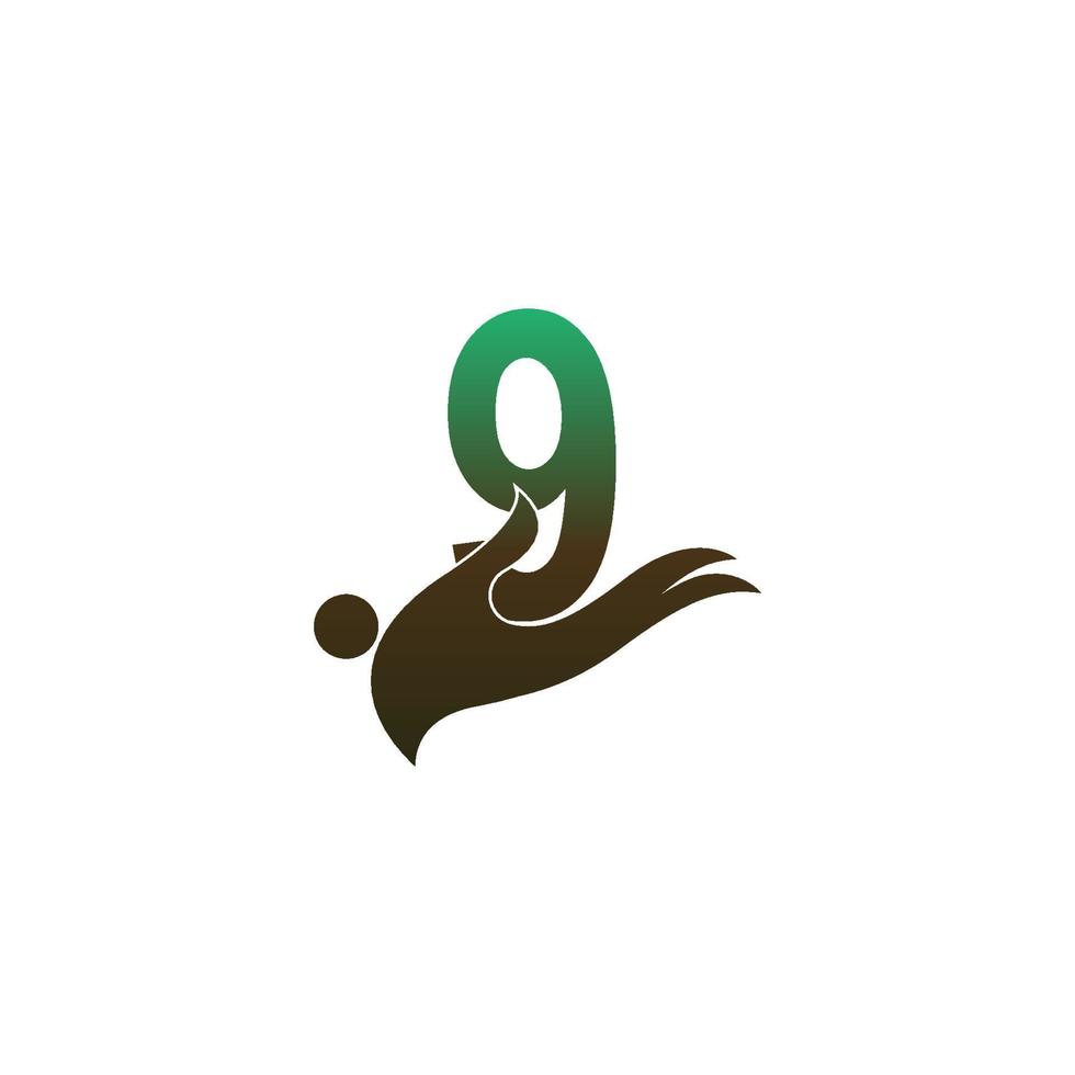 icône du logo numéro 9 avec modèle de symbole de conception de main de personnes vecteur