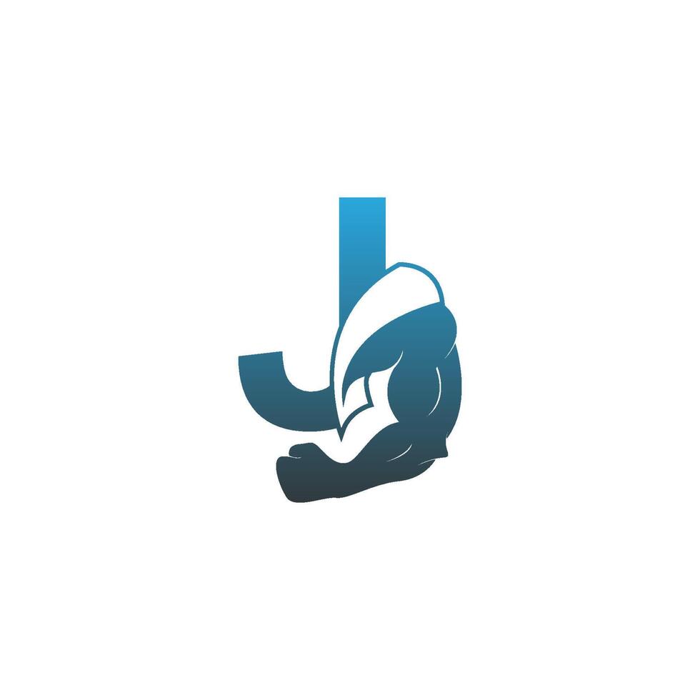 icône du logo lettre j avec vecteur de conception de bras musculaire