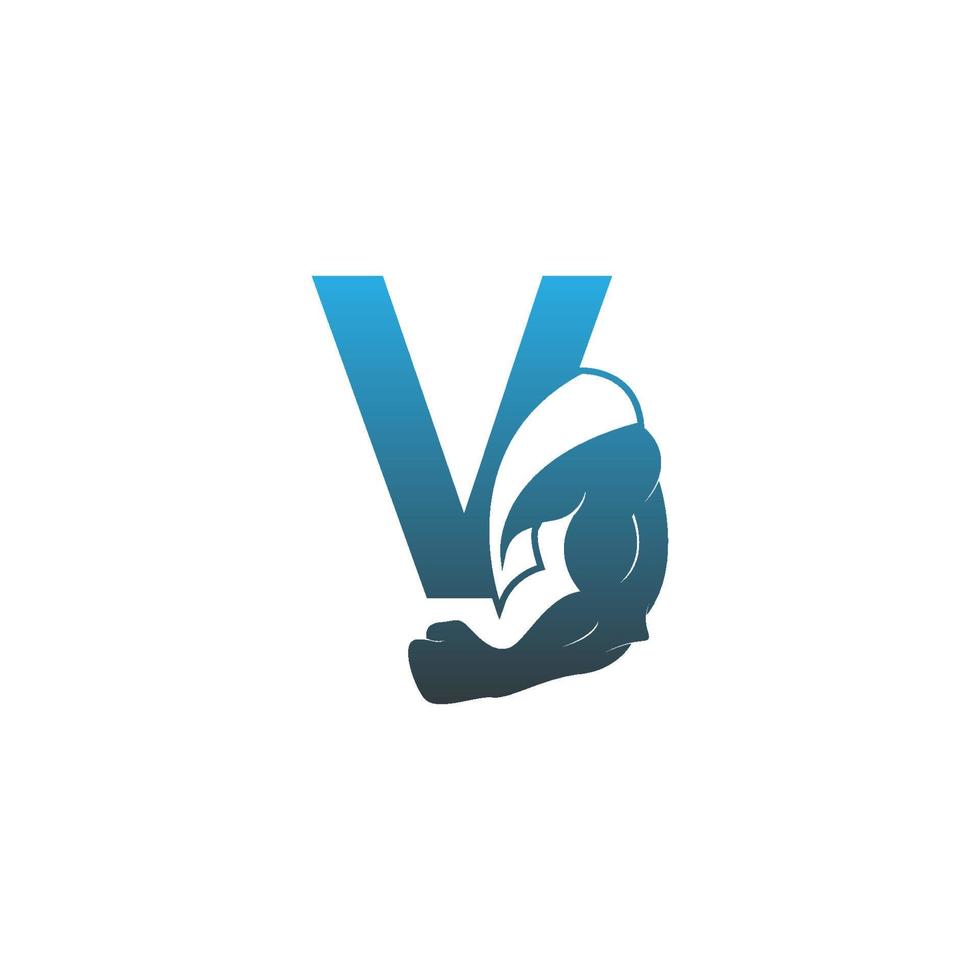icône du logo lettre v avec vecteur de conception de bras musculaire