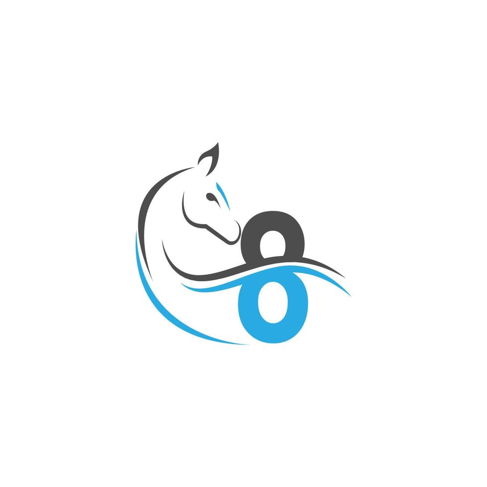 logo d'icône numéro 8 avec dessin d'illustration de cheval vecteur