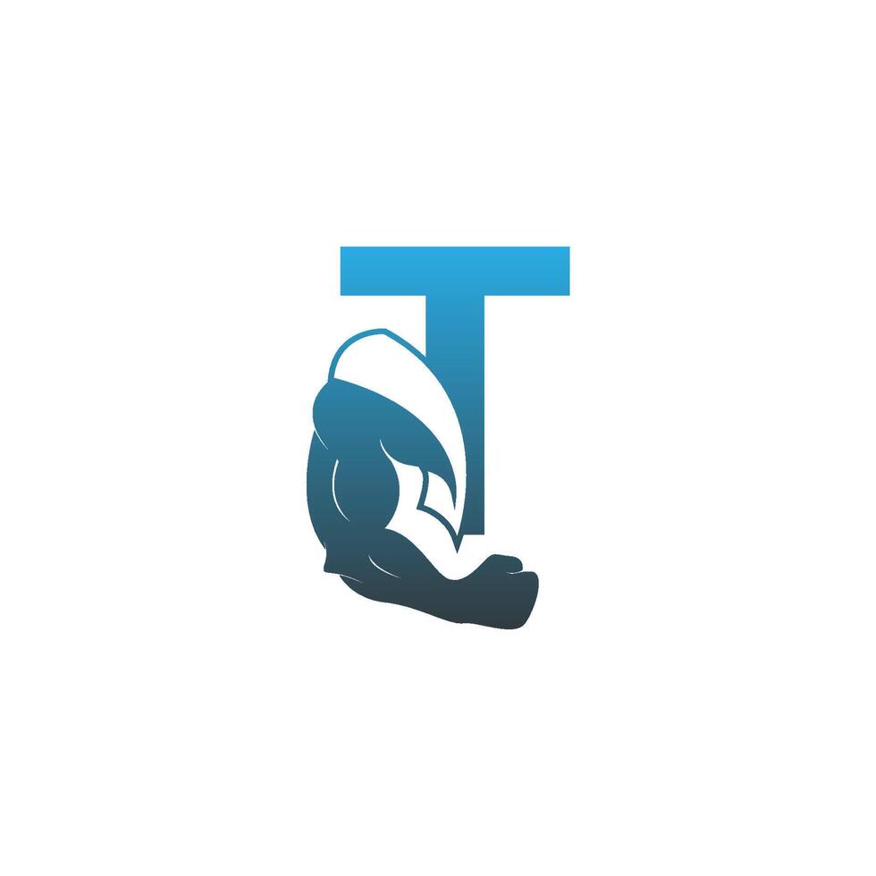 icône du logo lettre t avec vecteur de conception de bras musculaire