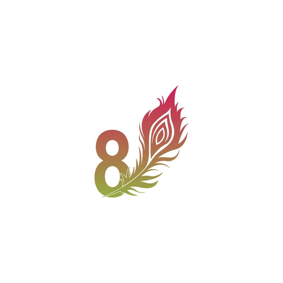 numéro 8 avec vecteur de conception icône logo plume