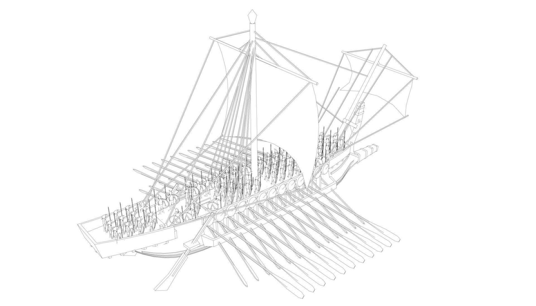 voilier classique de style lineart vecteur