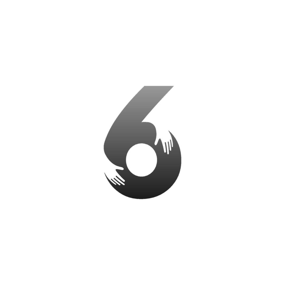 icône du logo numéro 6 avec modèle de symbole de conception de main vecteur