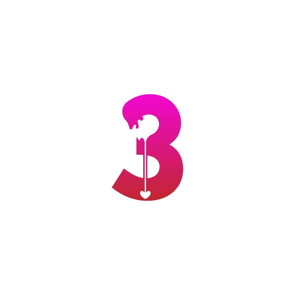 icône du logo numéro 3 avec modèle de conception de symbole d'amour fondant vecteur