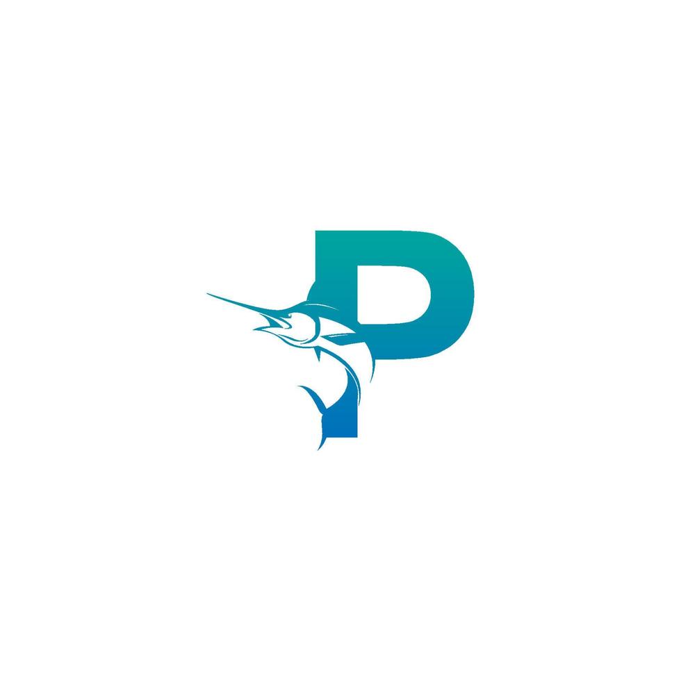 icône du logo lettre p avec modèle de symbole de conception de poisson vecteur