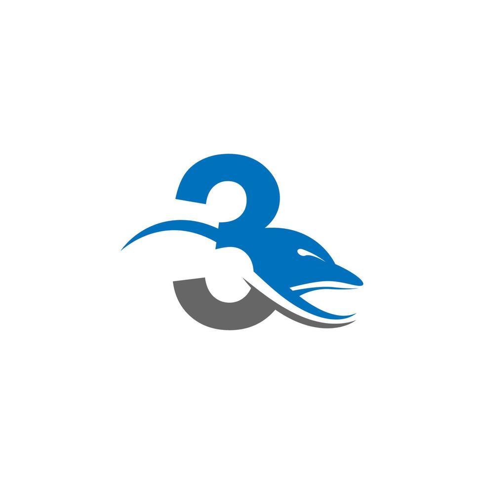 dauphin avec modèle vectoriel de concept de conception d'icône de logo numéro 3