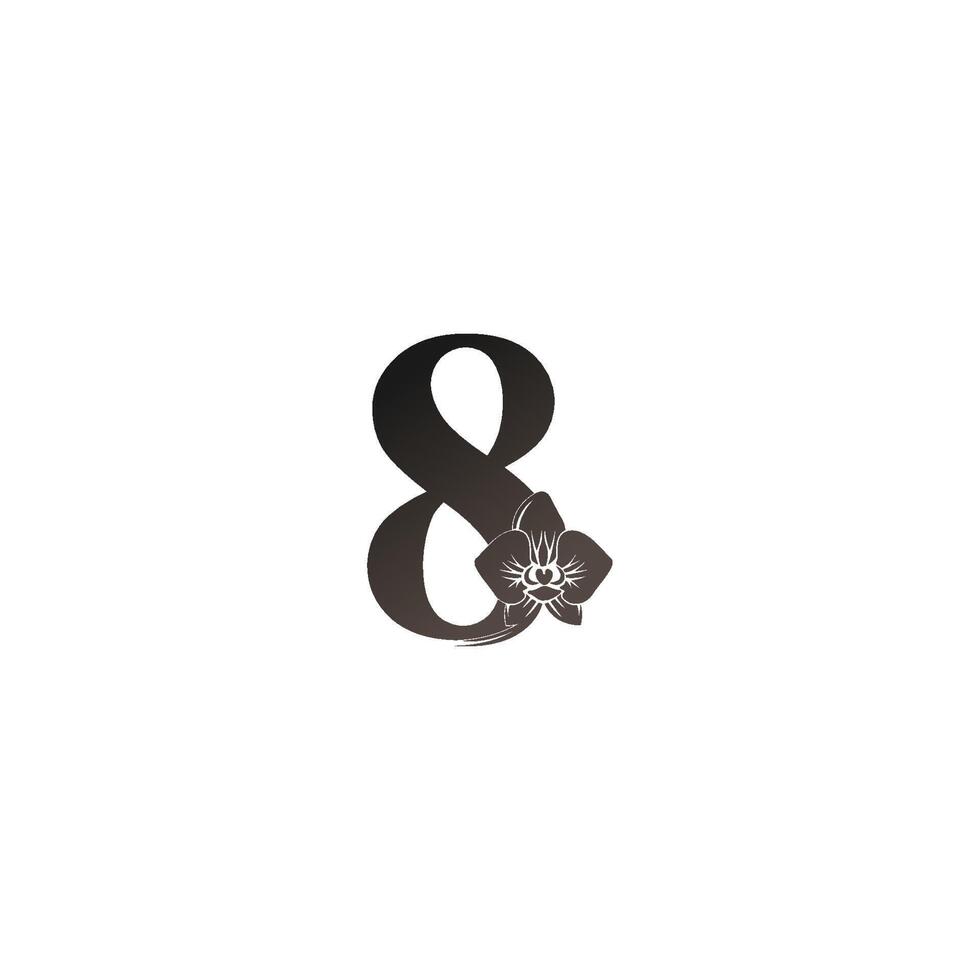 icône du logo numéro 8 avec vecteur de conception d'orchidée noire