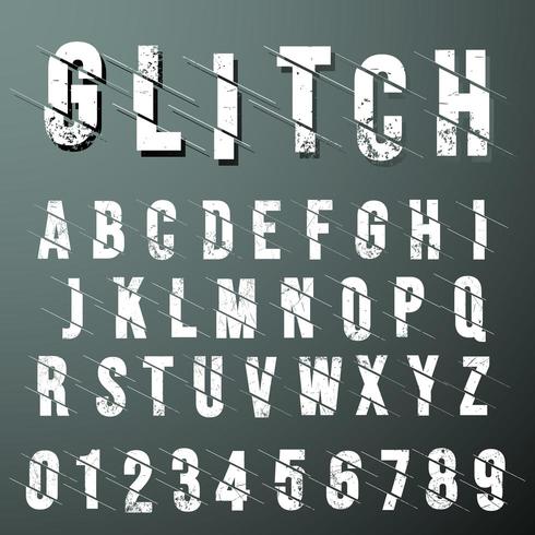 Modèle d&#39;alphabet de police Glitch sur fond sombre vecteur