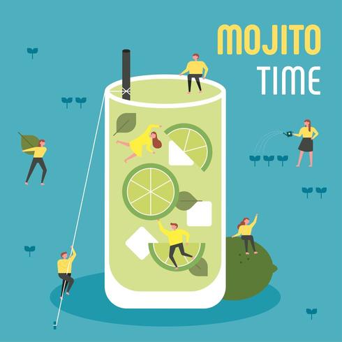 Les petites personnes boivent du mojito géant. vecteur