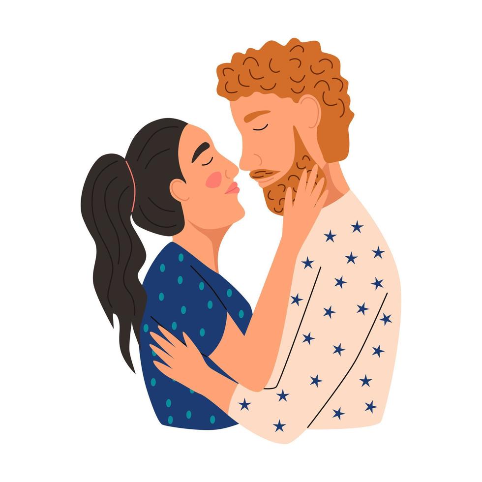 jeune homme et femme s'embrasser. le couple s'embrasse. illustration vectorielle plane vecteur