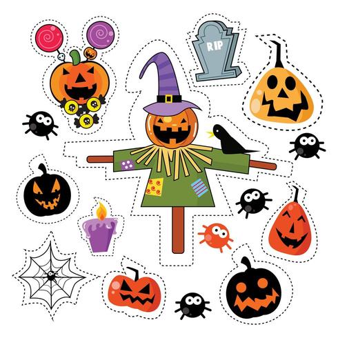 Ensemble de patchs autocollant icône Halloween vecteur