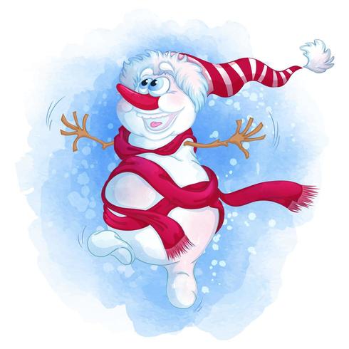 Bonhomme de neige joyeux dessin animé vecteur