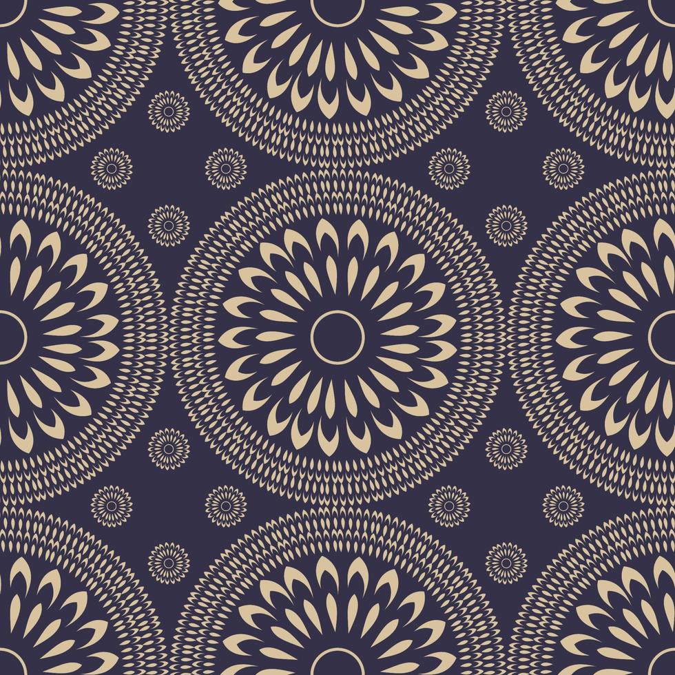 forme de fleur de cercle ethnique oriental motif contemporain sans couture de couleur or sur fond bleu foncé. utilisation pour le tissu, le textile, les éléments de décoration intérieure, le rembourrage. vecteur