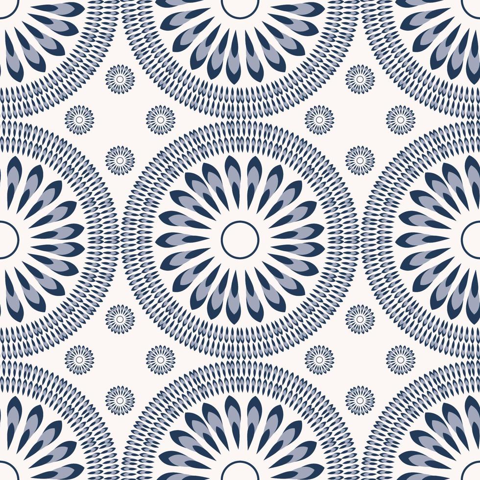 cercle ethnique oriental forme de fleur bleu couleur sans soudure de fond. utilisation pour le tissu, le textile, les éléments de décoration intérieure, le rembourrage. vecteur