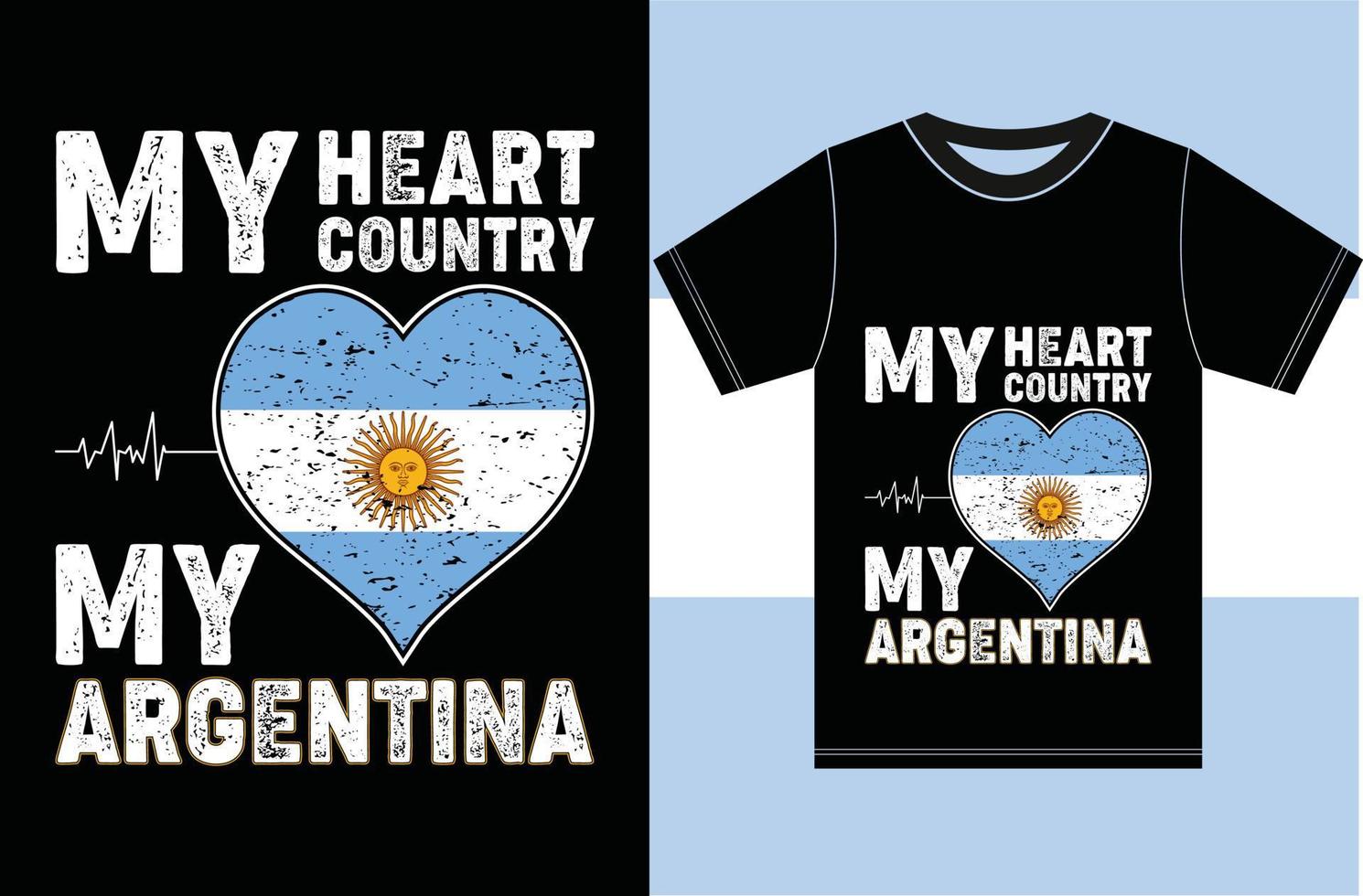 mon coeur, mon pays, mon argentine. conception de t-shirt drapeau argentin vecteur