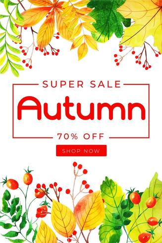 Affiche de vente de feuilles d&#39;automne aquarelle vecteur