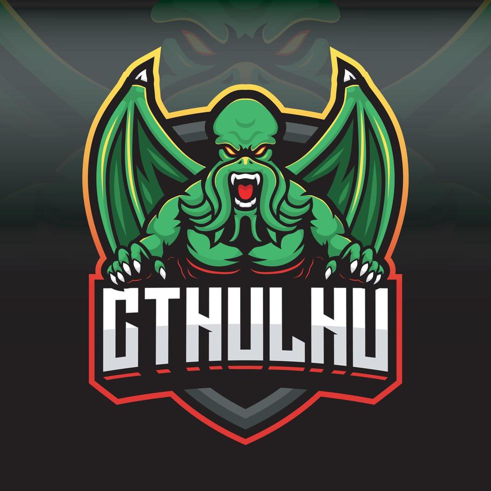 illustration de modèle de logo vectoriel de jeu de sport cthulhu en colère avec fond noir