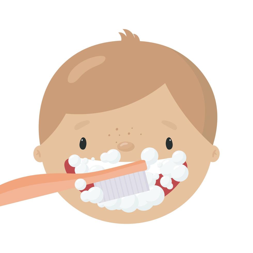 affiche sur l'hygiène dentaire en style cartoon. l'illustration montre que le garçon se brosse les dents. concept dentaire pour la dentisterie et l'orthodontie des enfants. illustration vectorielle. vecteur